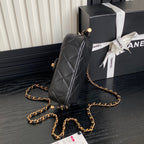 25C FLAP BAG 18 IN BLACK SMOOTH LAMBSKIN GOLD HARDWARE