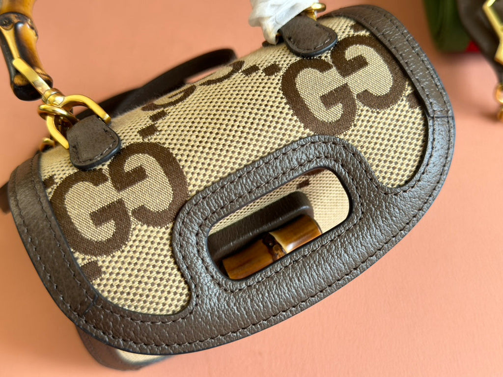 BAMBOO 1947 MINI-TASCHE 17 IN BRAUNEM KALBSLEDER UND BEIGEM CANVAS