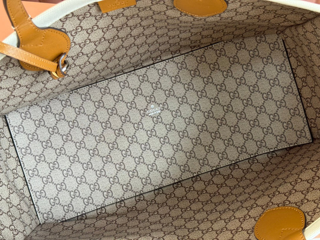 TOTE BAG PRINTED LOGO 41.5 IN BROWN CALFSKIN OFF WHITE CANVAS