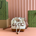 SMALL DRAWSTRING SHOULDER BAG 21 IN WHITE CANVAS BROWN CALFSKIN