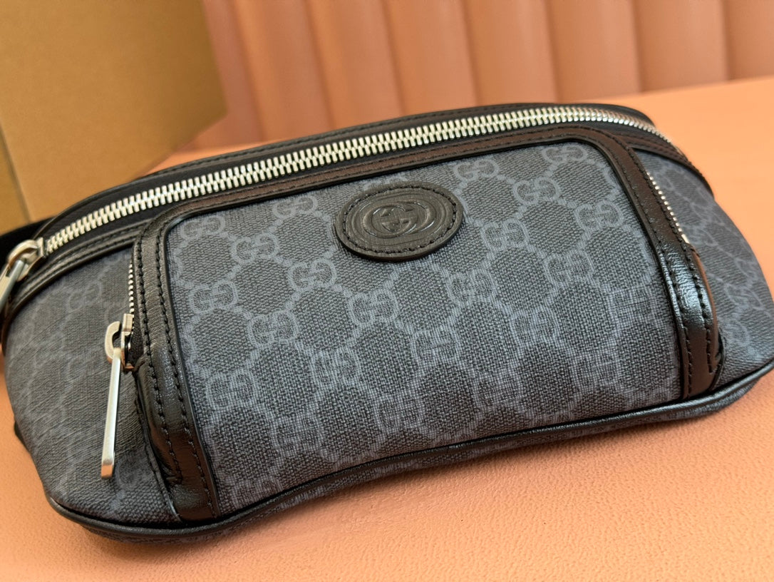 OPHIDIA BELT BAG 28 IN DARK GREY GG CALFSKIN