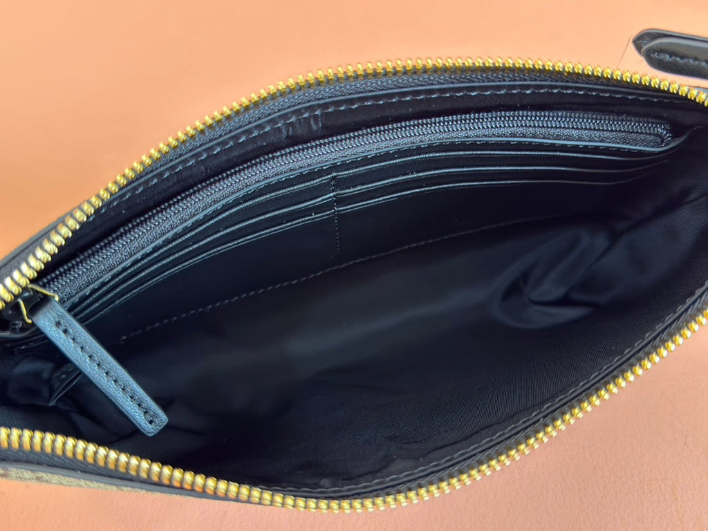 RUBBER EFFECT SMALL WALLET ON CHAIN 22.5 IN BEIGE AND DARK BROWN GG CALFSKIN