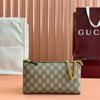 RUBBER EFFECT SMALL WALLET ON CHAIN 22.5 IN BEIGE AND DARK BROWN GG CALFSKIN