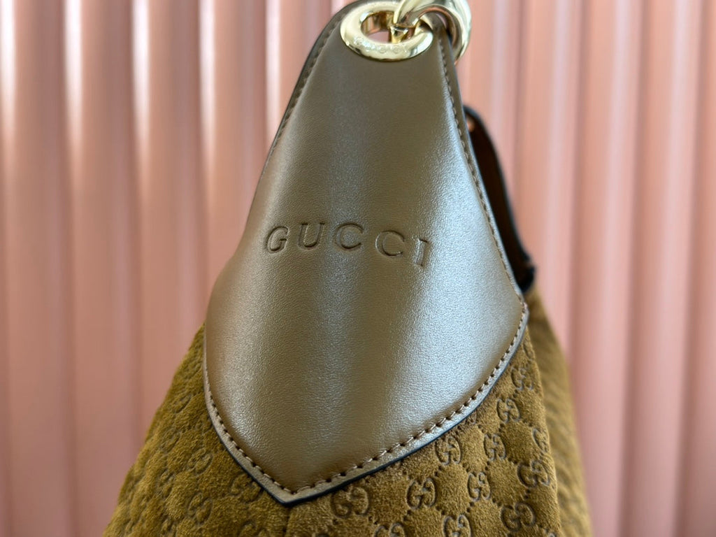 B LARGE SHOULDER BAG 49 IN SEAWEED GREEN GG EMBOSSED SUEDE