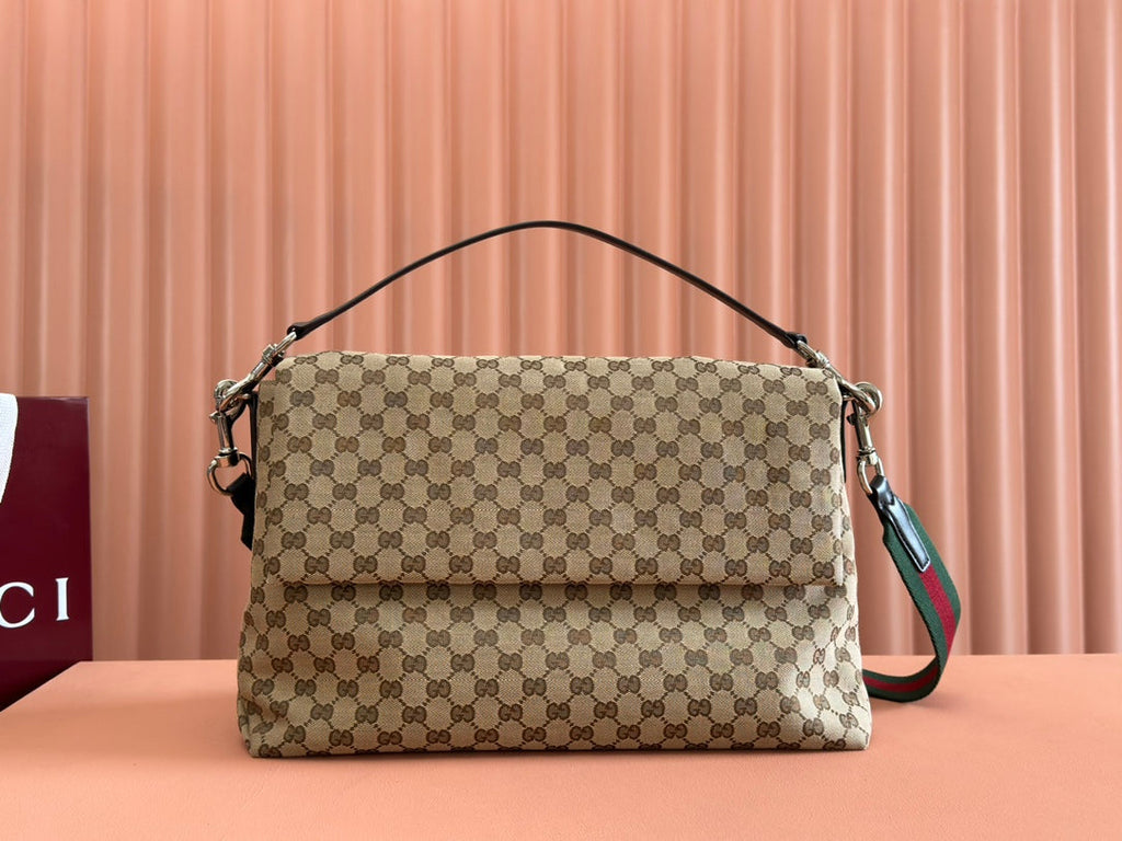 Große Umhängetasche, 36 Zoll, beige und dunkelbraun, mit Monogramm-Logo aus Canvas