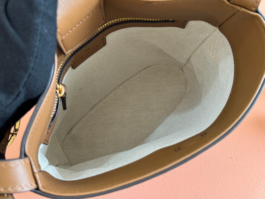 73 SMALL BUCKET BAG 20 IN BROWN SOFT SUEDE AND CALFSKIN