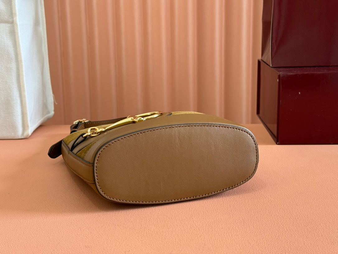 73 SMALL BUCKET BAG 20 IN BROWN SOFT SUEDE AND CALFSKIN