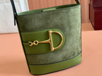 73 SMALL BUCKET BAG 20 IN GREEN SOFT SUEDE AND CALFSKIN