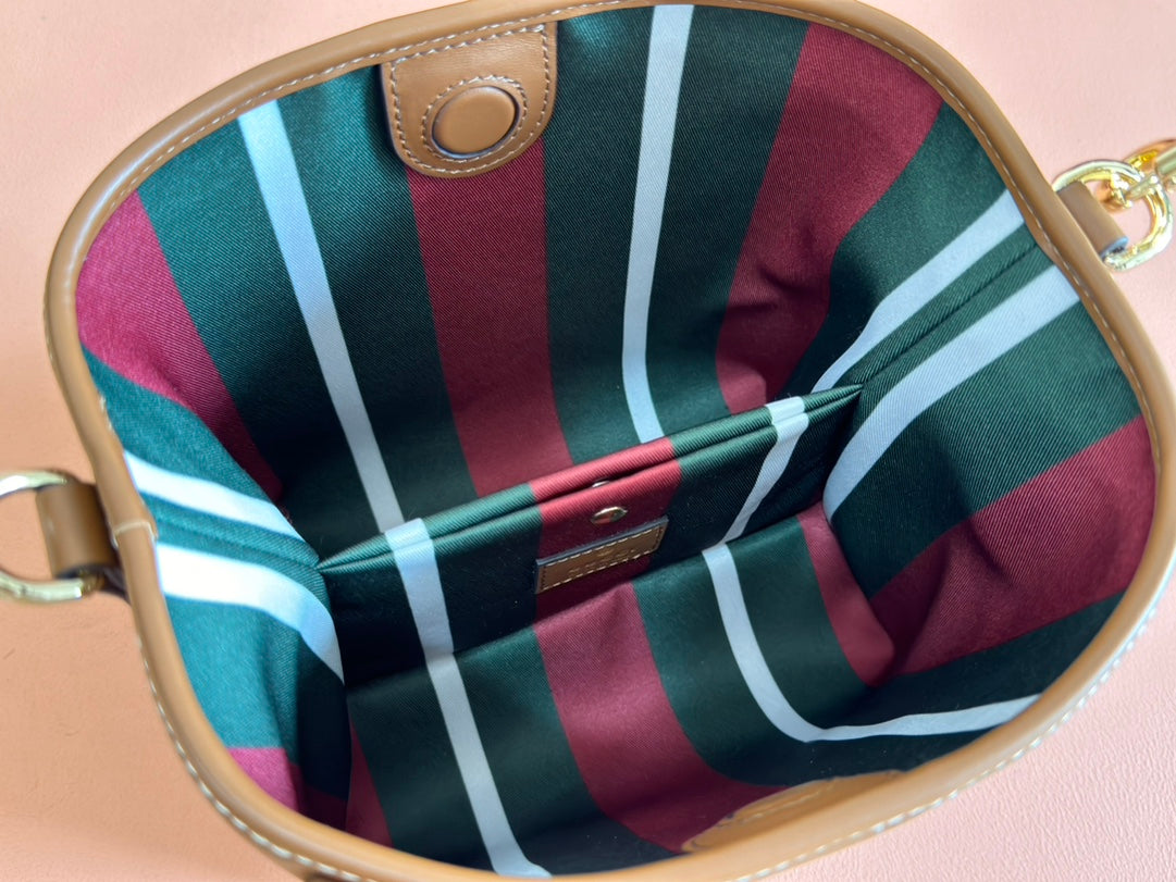 EMBLEM SMALL BUCKET BAG 19 IN BROWN SMOOTH CALFSKIN