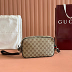 SMALL CROSSBODY BAG 23.5 IN BEIGE AND DARK BROWN GG CANVAS