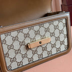 GO SMALL SHOULDER BAG 21.5 IN BEIGE CANVAS BROWN CALFSKIN