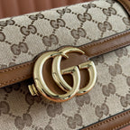 GO SMALL SHOULDER BAG 21.5 IN BEIGE CANVAS BROWN CALFSKIN