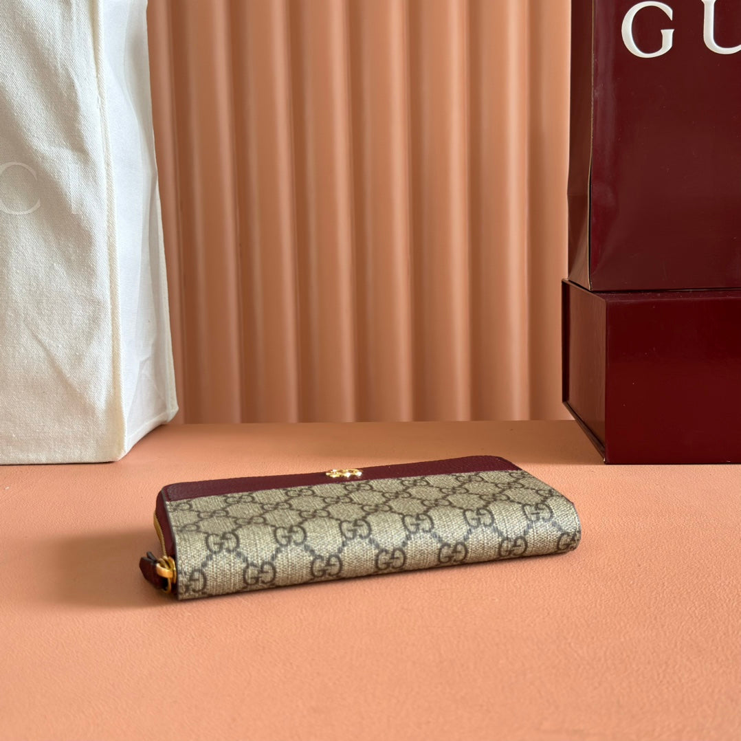GG MARMONT 19 LONG WALLET IN RED AND BEIGE CALFSKIN