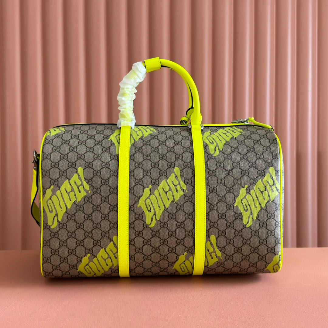 GUCCI CHROMA LARGE DUFFLE BAG 45 LIME GREEN IN GG MONOGRAM CANVAS