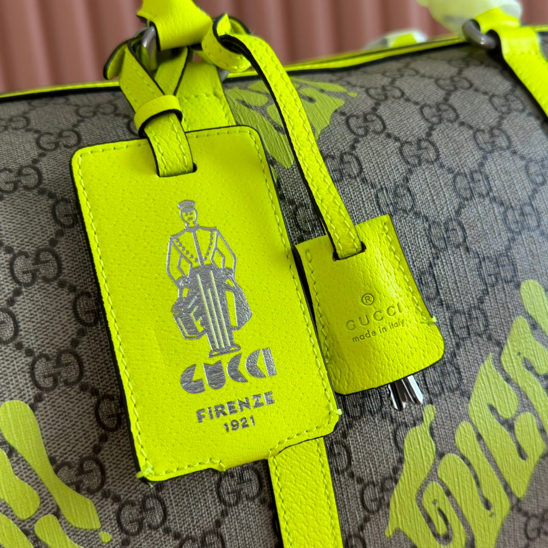 GUCCI CHROMA LARGE DUFFLE BAG 45 LIME GREEN IN GG MONOGRAM CANVAS