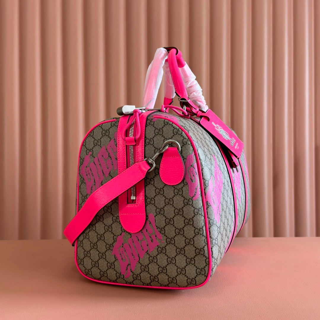 GUCCI CHROMA LARGE DUFFLE BAG 45 PINK IN GG MONOGRAM CANVAS