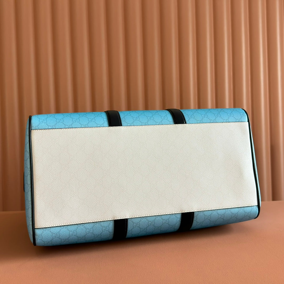 GUCCI CHROMA LARGE DUFFLE BAG 45 BLUE IN GG MONOGRAM CANVAS