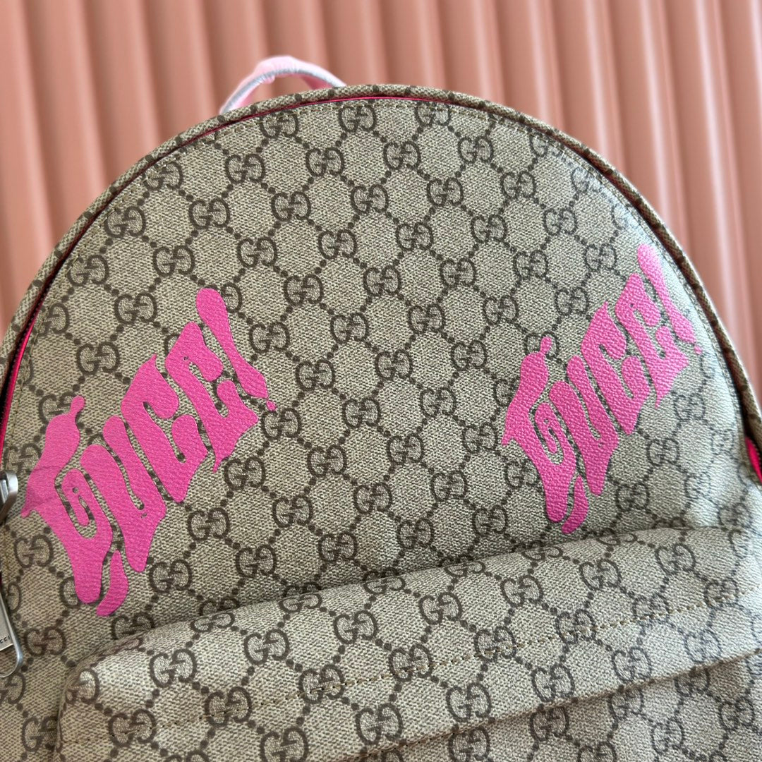 GUCCI MEDIUM BACKPACK WITH PRINT 41 PINK IN CALFSKIN