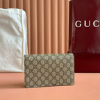 GG MARMONT WALLET ON CHAIN 20 DARK RED AND BEIGE IN CALFSKIN