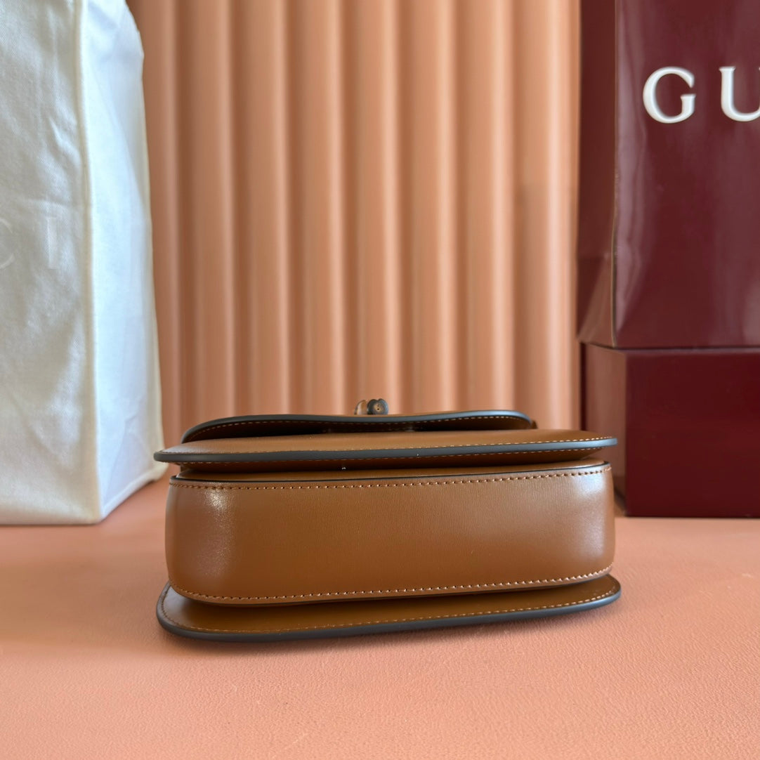GUCCI BAMBOO MINI BAG 21 BROWN IN CALFSKIN