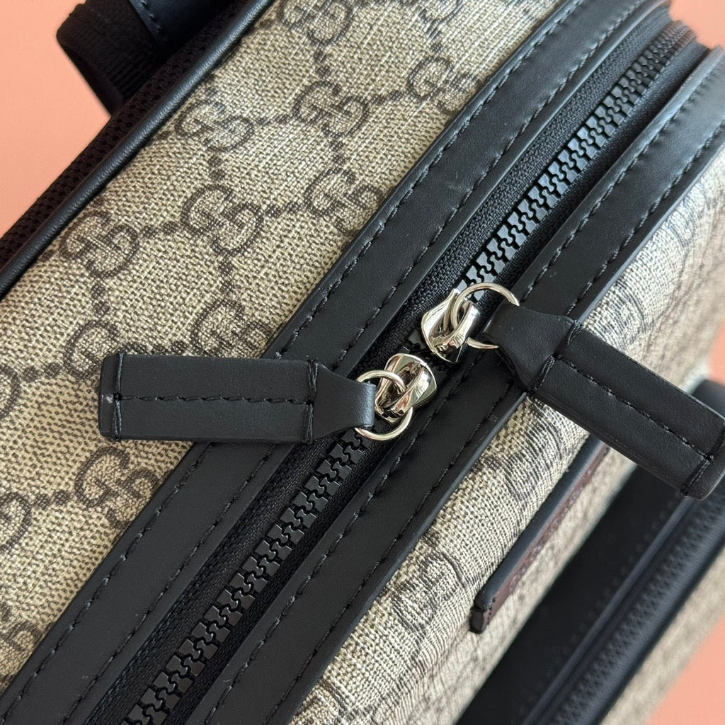 EMBOSSED BACKPACK 40 IN BEIGE AND DARK BROWN CALFSKIN