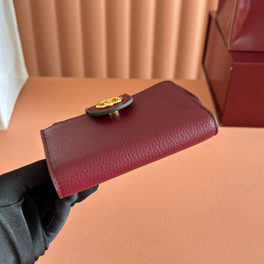 GG 25S MARMONT WALLET 13 IN RED CALFSKIN GOLD HARDWARE