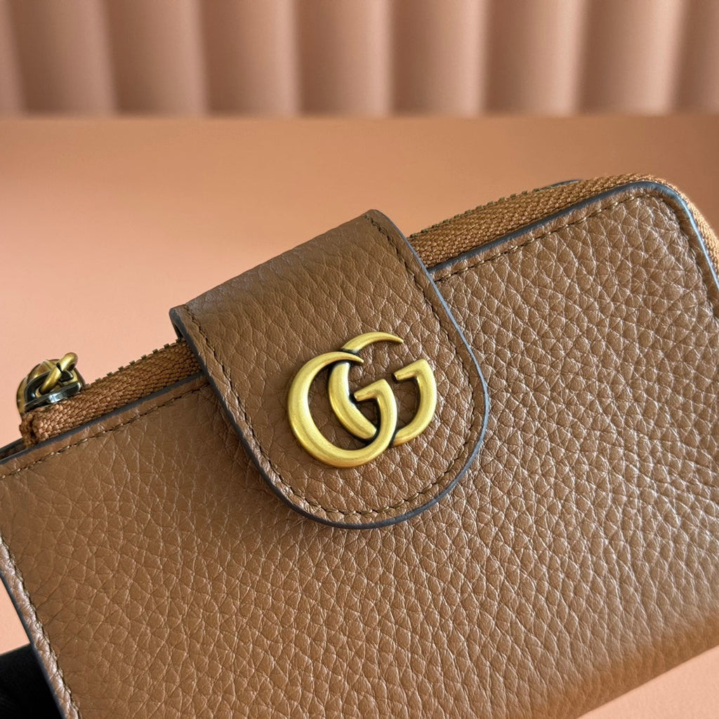 GG 25S MARMONT WALLET 13 IN BROWN CALFSKIN GOLD HARDWARE