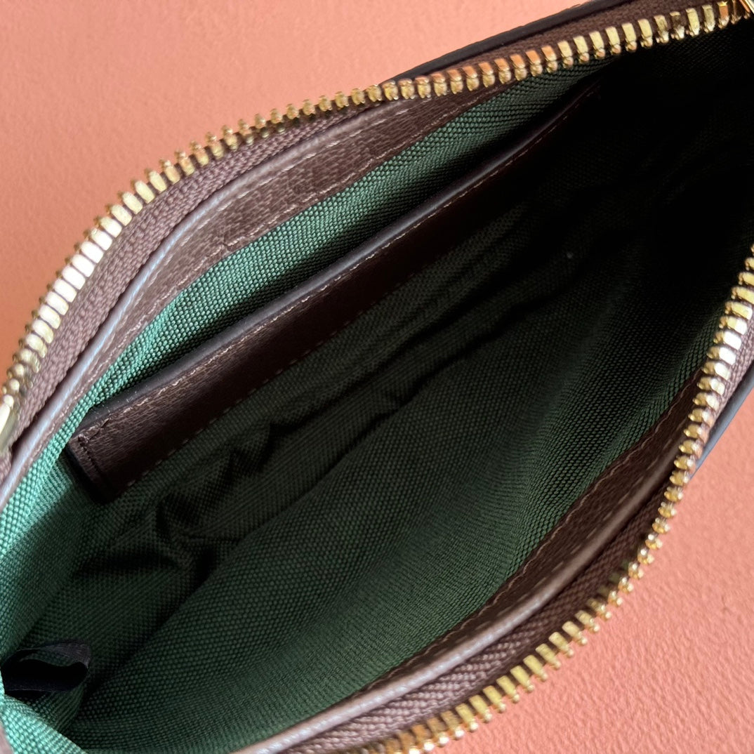 GUCCI 25S OPHIDIA SMALL SHOULDER BAG 19 IN BEIGE CANVAS AND BROWN CALFSKIN