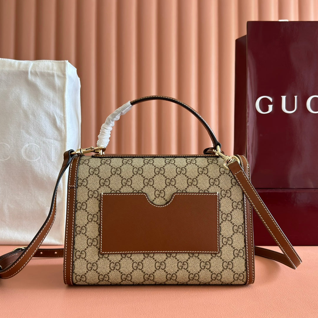 GUCCI 25S PADLOCK BAG 26 IN BEIGE CANVAS AND BROWN CALFSKIN