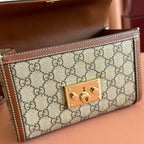 GUCCI 25S Vorhängeschlosstasche 20 Zoll in beigem Canvas und braunem Kalbsleder