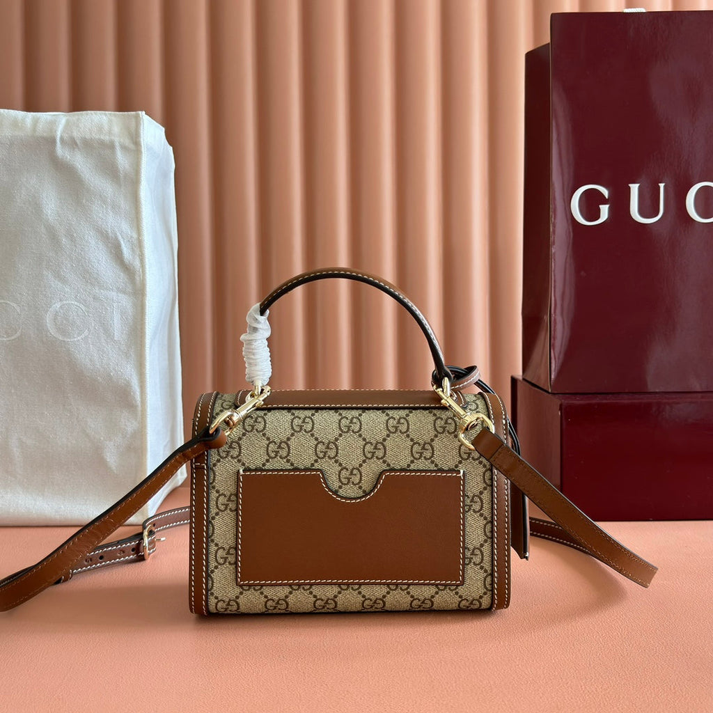 GUCCI 25S Vorhängeschlosstasche 20 Zoll in beigem Canvas und braunem Kalbsleder