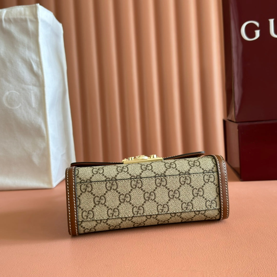 GUCCI 25S Vorhängeschlosstasche 20 Zoll in beigem Canvas und braunem Kalbsleder