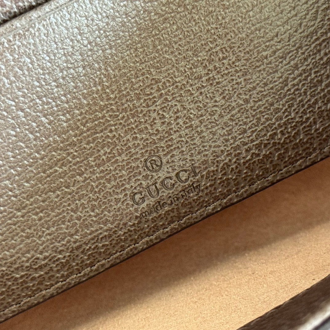 GUCCI 25S OPHIDIA MINI BAG 20 IN DARK BEIGE CANVAS AND BROWN CALFSKIN