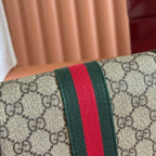 GUCCI 25S OPHIDIA BAG 18 IN BEIGE CANVAS AND BROWN CALFSKIN SILVER HARDWARE