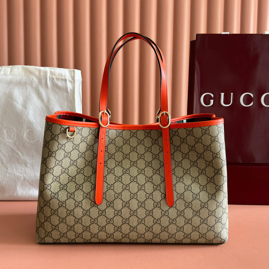 GUCCI 25S EMBLEM GROSSE TASCHE 38 IN BEIGE UND SCHWARZEM KALBSLEDER