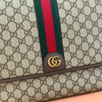 GUCCI 25S OPHIDIA LARGE CROSSBODY BAG 33 IN BEIGE CANVAS AND BROWN CALFSKIN