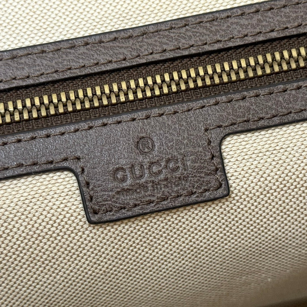 GUCCI 25S OPHIDIA LARGE CROSSBODY BAG 33 IN BEIGE CANVAS AND BROWN CALFSKIN