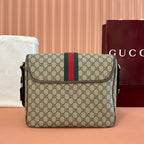 GUCCI 25S OPHIDIA LARGE CROSSBODY BAG 33 IN BEIGE CANVAS AND BROWN CALFSKIN