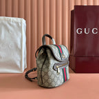 GG 25S OPHIDIA SMALL BACKPACK 20 IN BEIGE AND EBONY CALFSKIN