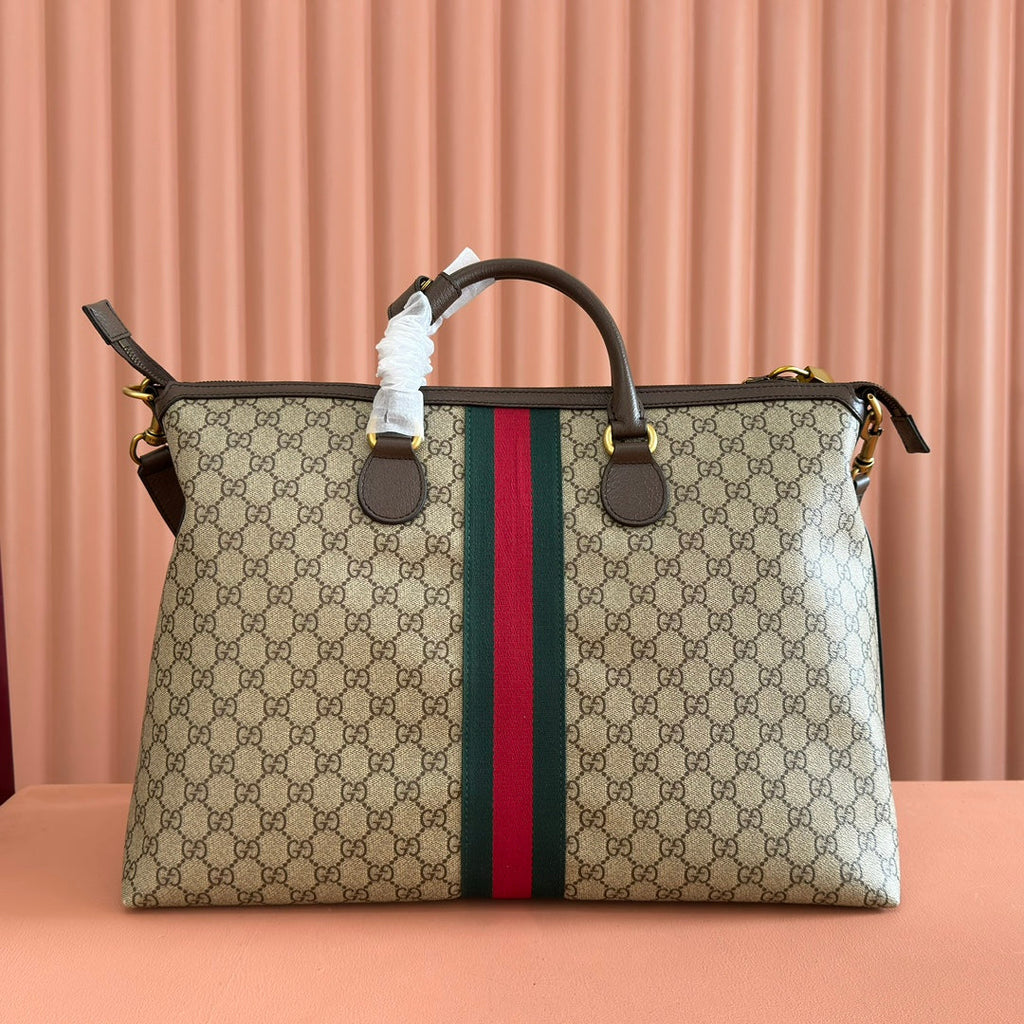 GG 25S SAVOY LARGE BAG 48 IN BEIGE AND EBONY GG SUPREME CANVAS