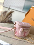 MINI-BAUGTASCHE 17 IN FARADIENT-ROSA MONOGRAMM EMPREINTE LEDER GOLDENE BESCHLÄGE