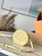 MINI BOITE CHAPEAU 13 IN BANANA YELLOW MONOGRAM PERFORATED CALFSKIN