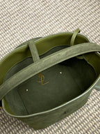 LE 37 SMALL BUCKET BAG 25 IN HUNTER GREEN SUEDE GOLD HARDWARE