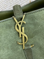 LE 37 SMALL BUCKET BAG 20 IN HUNTER GREEN SUEDE GOLD HARDWARE