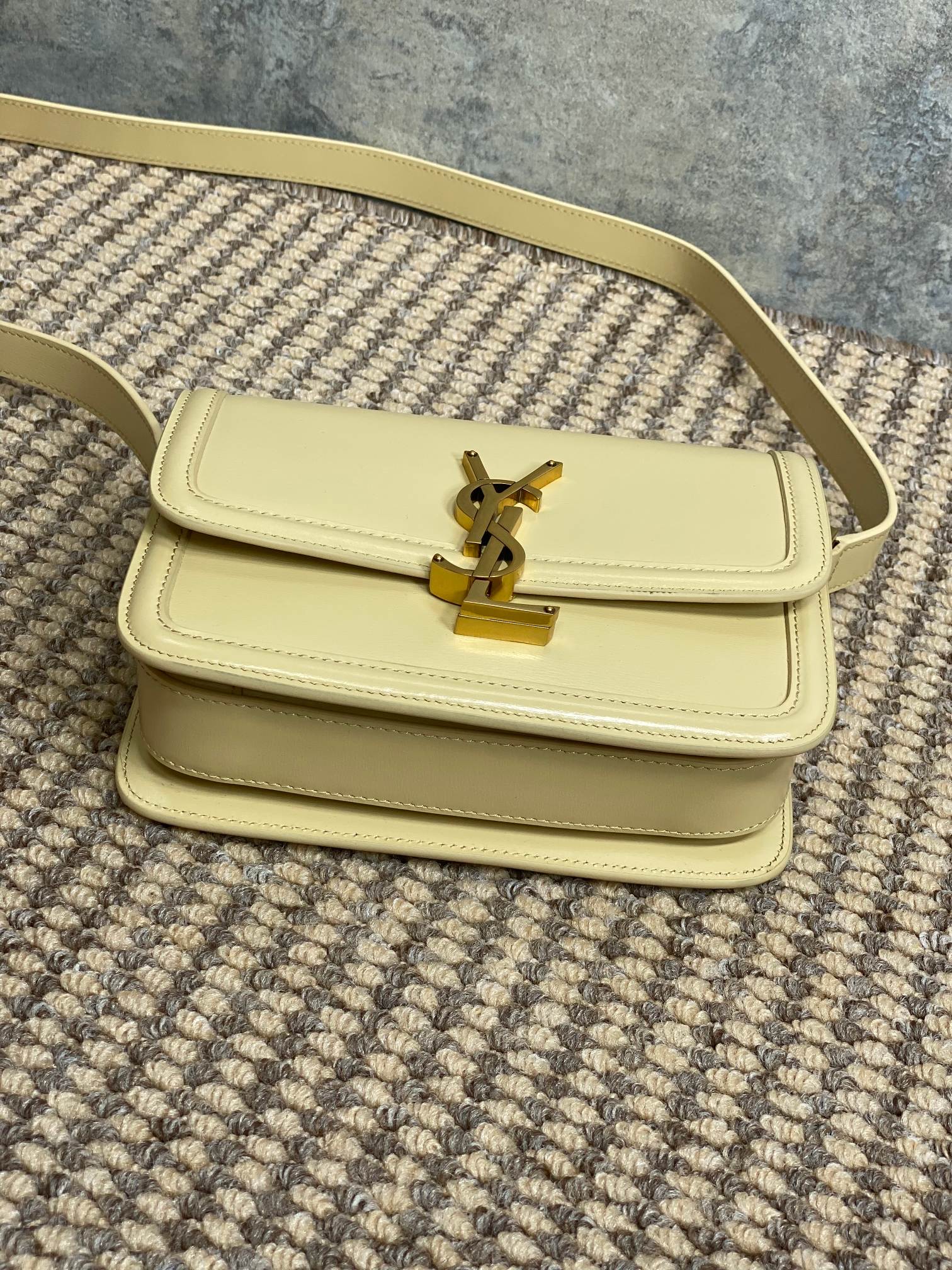 SOLFERINO SMALL SATCHEL 19 IN CANARY YELLOW CALFSKIN GOLD HARDWARE