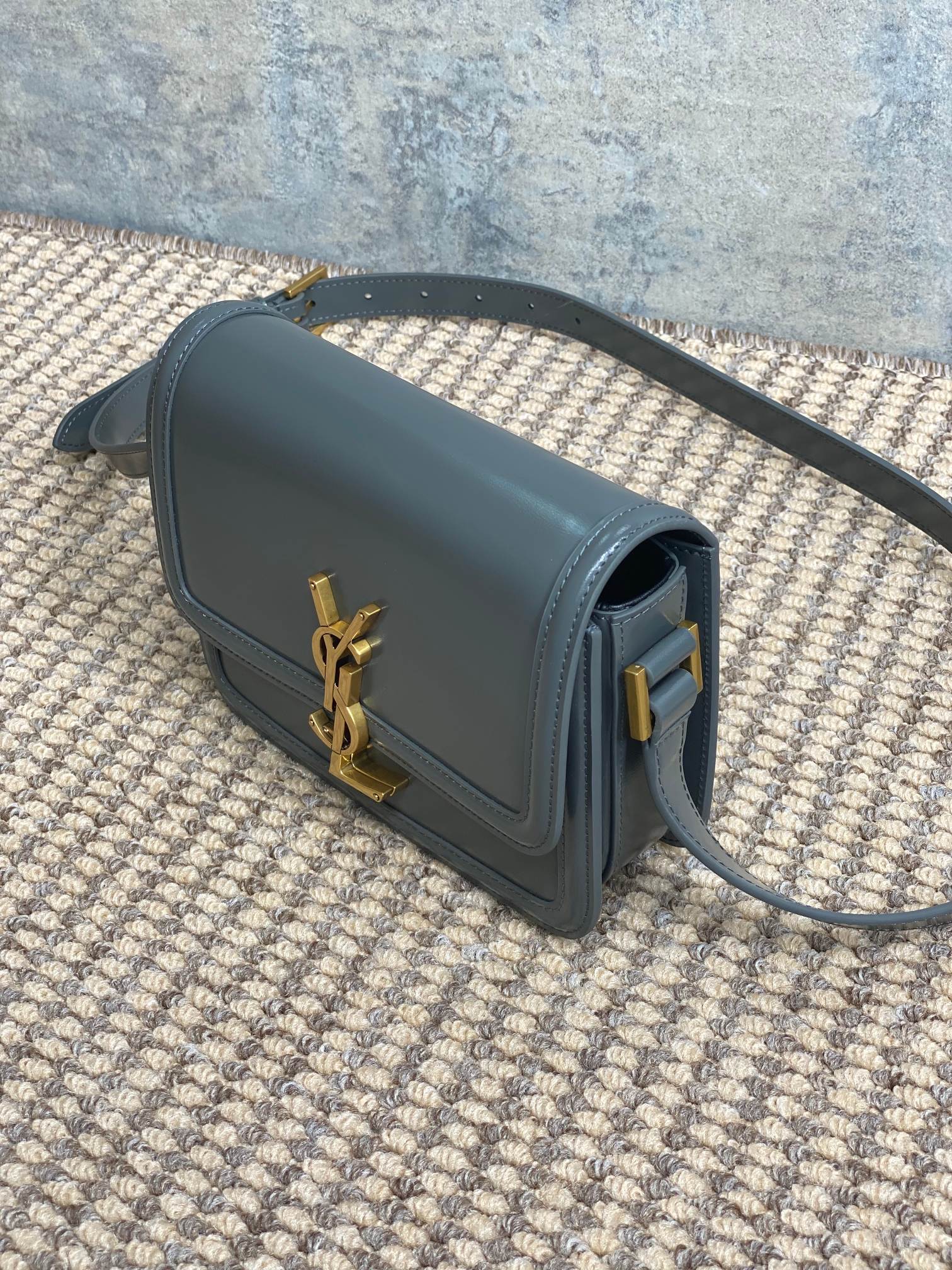 SOLFERINO SMALL SATCHEL 19 IN DARK GREY CALFSKIN GOLD HARDWARE