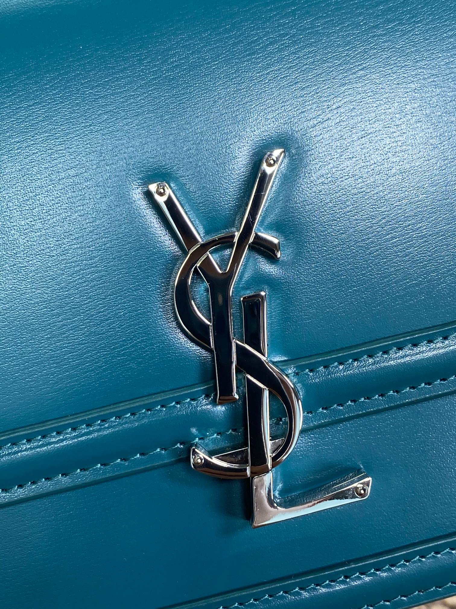 SOLFERINO SMALL SATCHEL 23 IN CERULEAN BLUE CALFSKIN GOLD HARDWARE