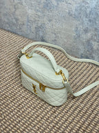 GABY MINI VANITY 18 IN IVORY WHITE LAMBSKIN GOLD HARDWARE