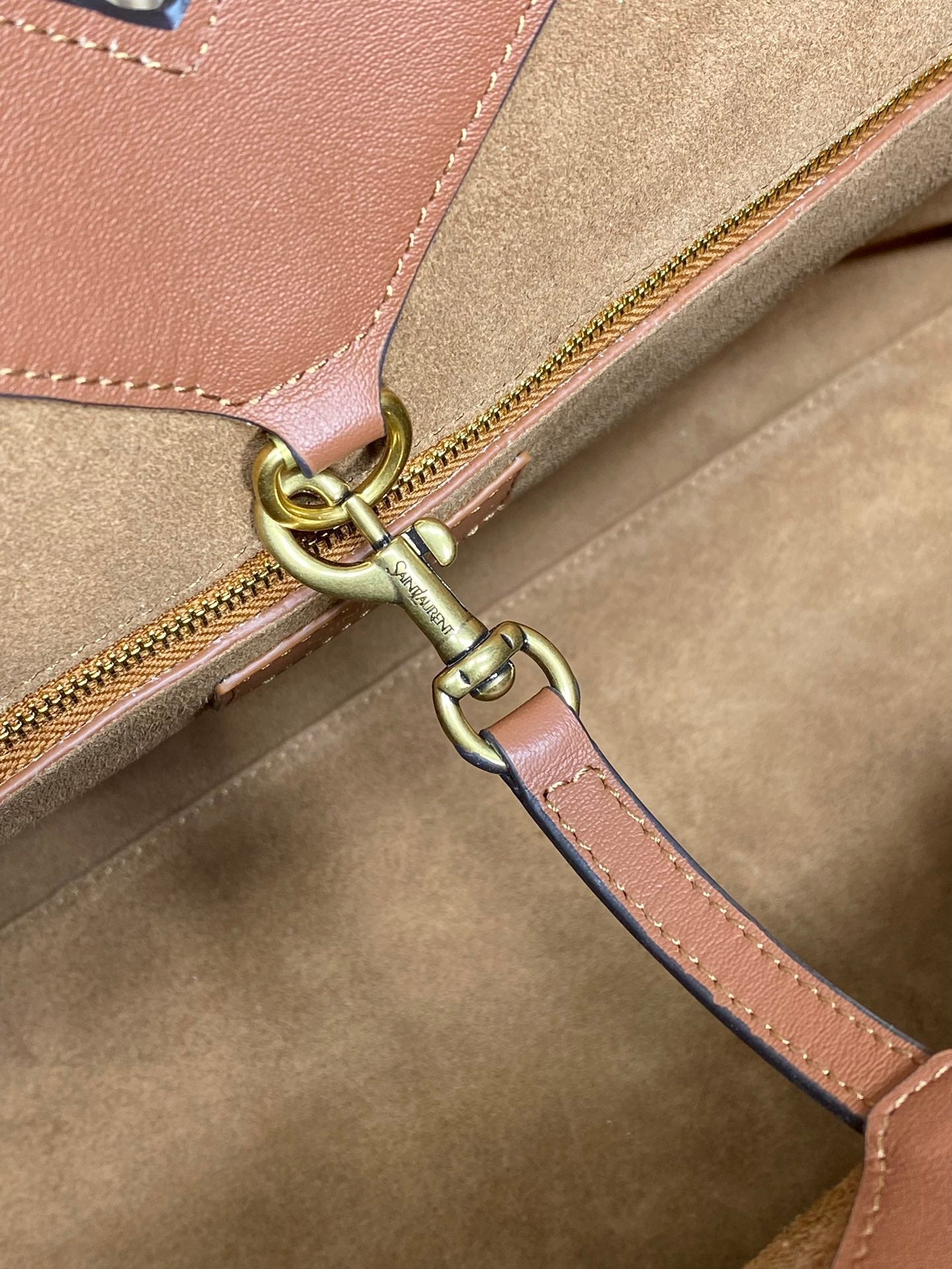 Y TOTE BAG 39 IN TAWNY BROWN MIX WHITE CALFSKIN