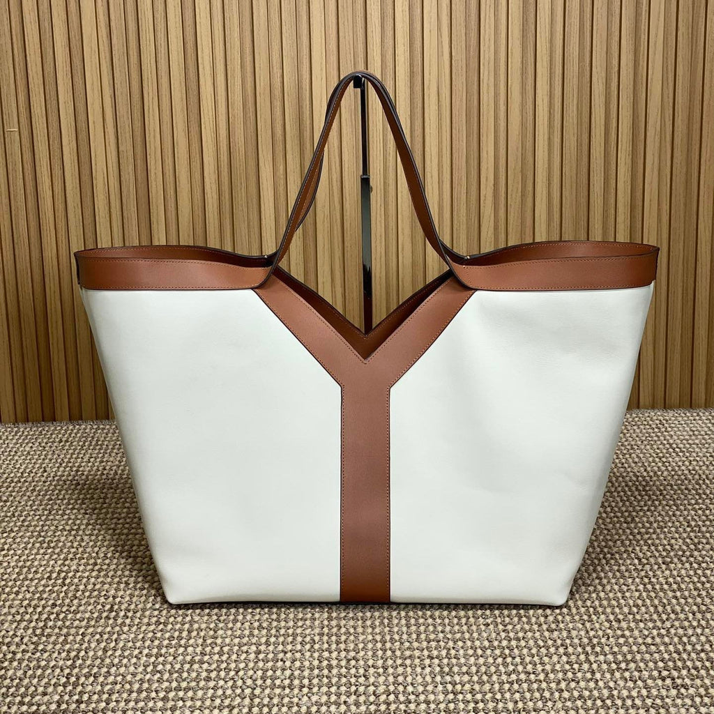 Y TOTE BAG 39 IN TAWNY BROWN MIX WHITE CALFSKIN